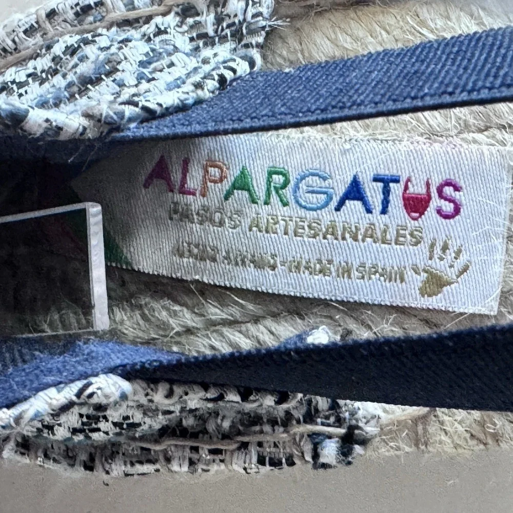 Arpagatus‎ Tweed Espadrille Flats Women Size 37 Blue White Jute Slip On Spain
